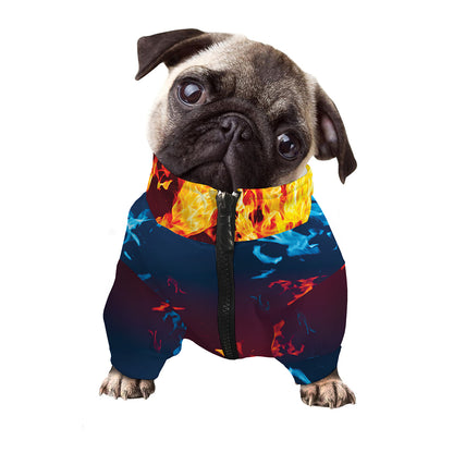 Red And Blue Fire Print Dog Zip Up Jacket