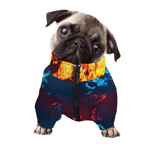 Red And Blue Fire Print Dog Zip Up Jacket