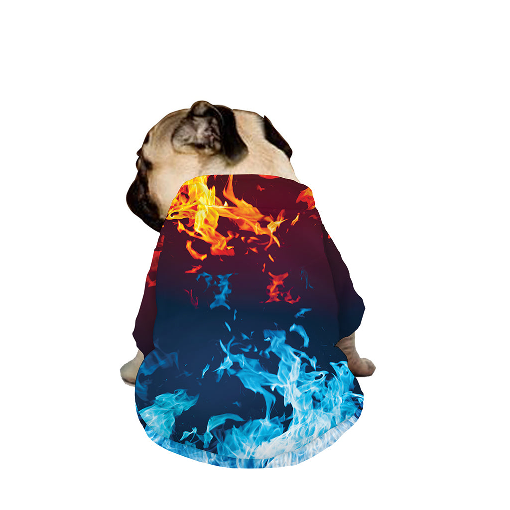 Red And Blue Fire Print Dog Zip Up Jacket
