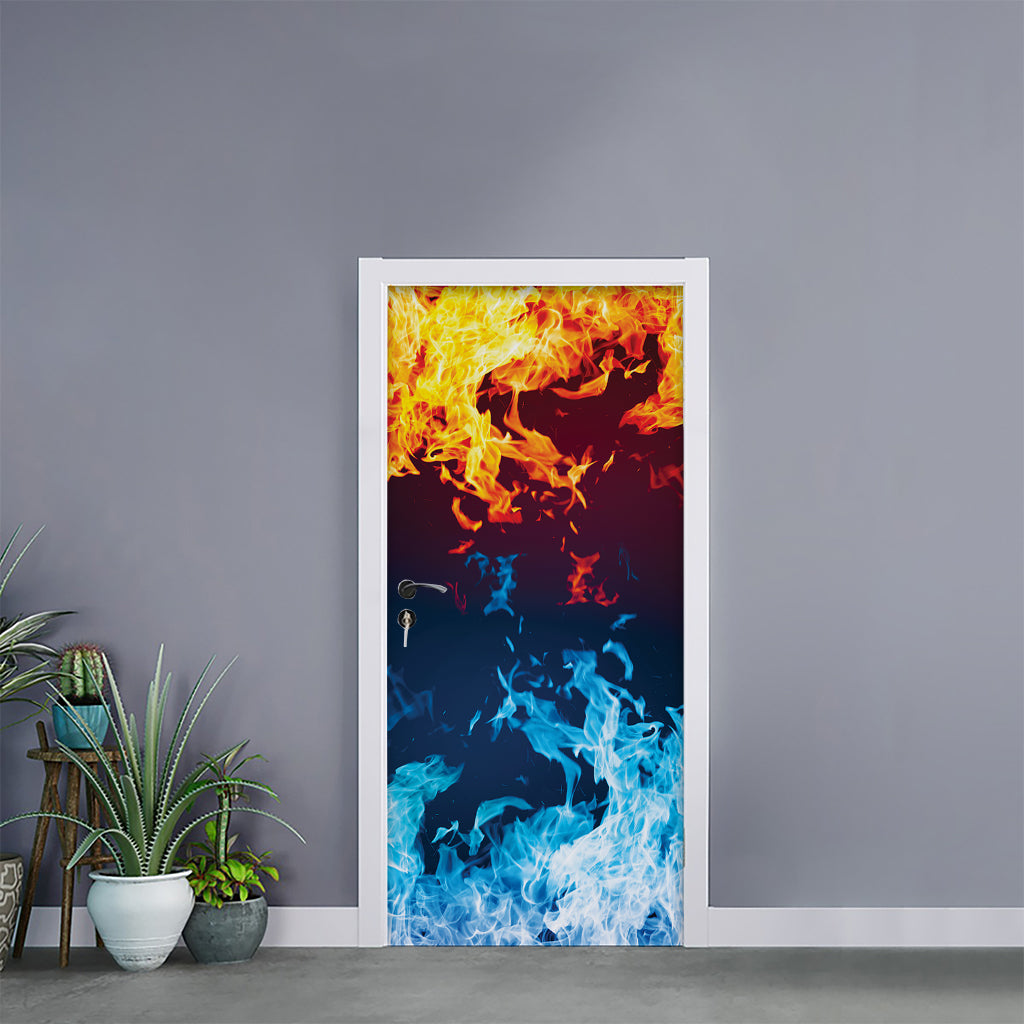 Red And Blue Fire Print Door Sticker