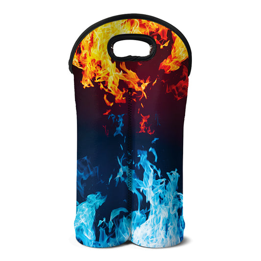 Red And Blue Fire Print Double Neoprene Wine Tote