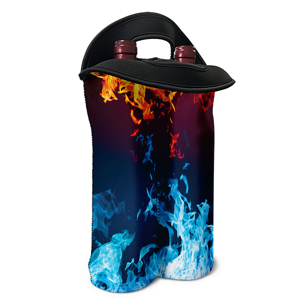 Red And Blue Fire Print Double Neoprene Wine Tote