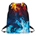 Red And Blue Fire Print Drawstring Backpack