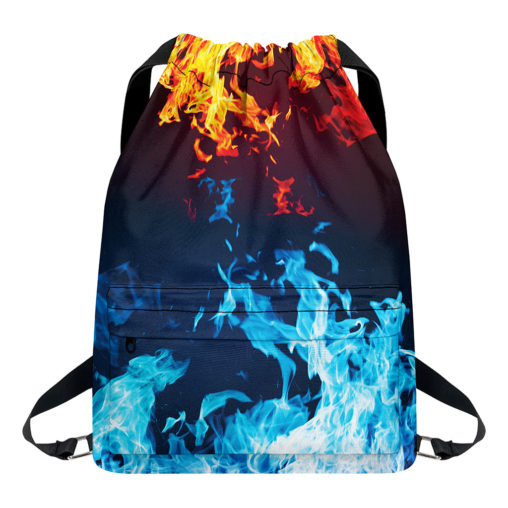 Red And Blue Fire Print Drawstring Backpack