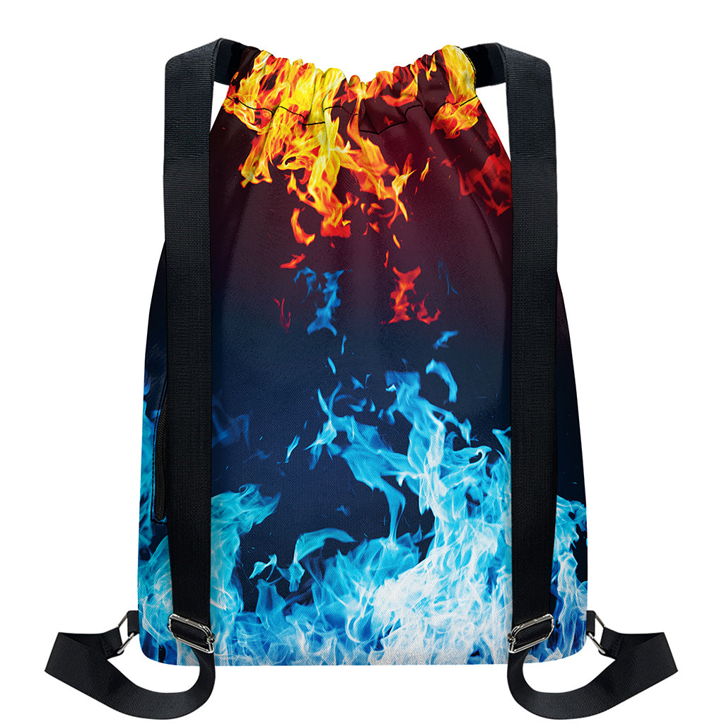 Red And Blue Fire Print Drawstring Backpack