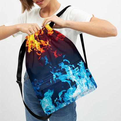 Red And Blue Fire Print Drawstring Backpack