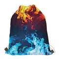 Red And Blue Fire Print Drawstring Bag