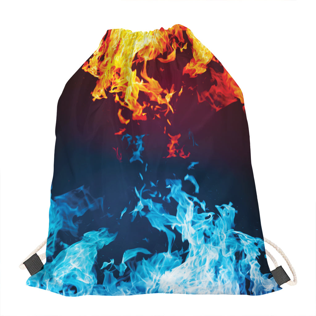 Red And Blue Fire Print Drawstring Bag