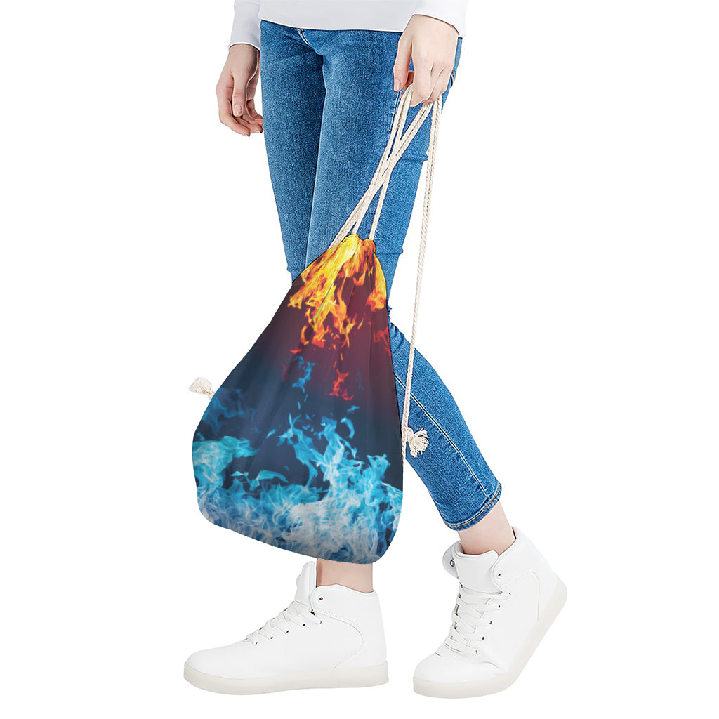 Red And Blue Fire Print Drawstring Bag
