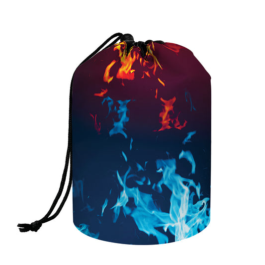 Red And Blue Fire Print Drawstring Makeup Bag