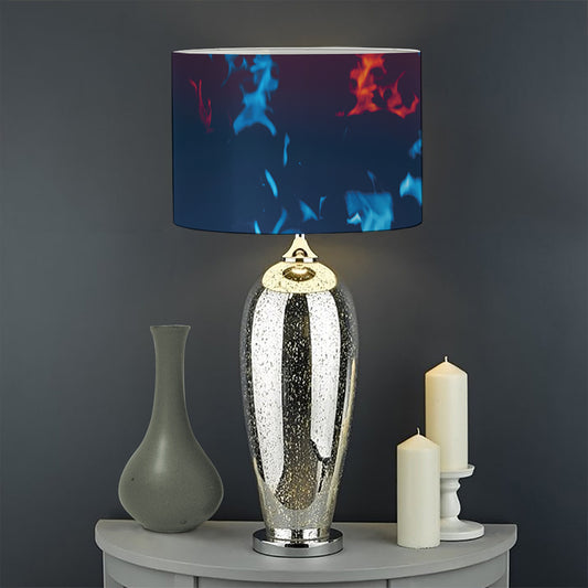 Red And Blue Fire Print Drum Lamp Shade