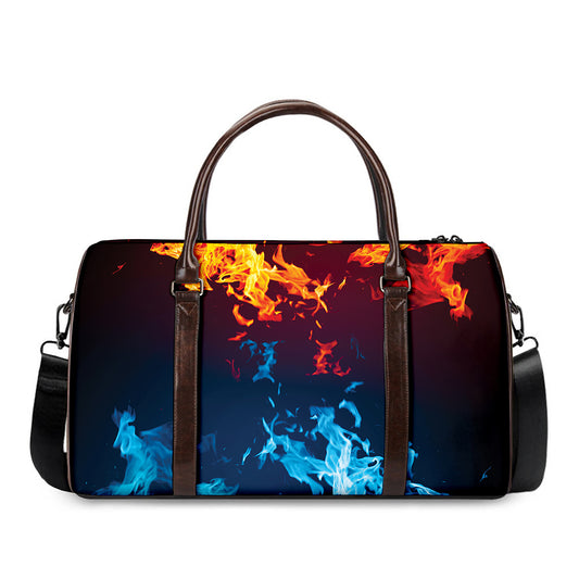 Red And Blue Fire Print Duffle Bag