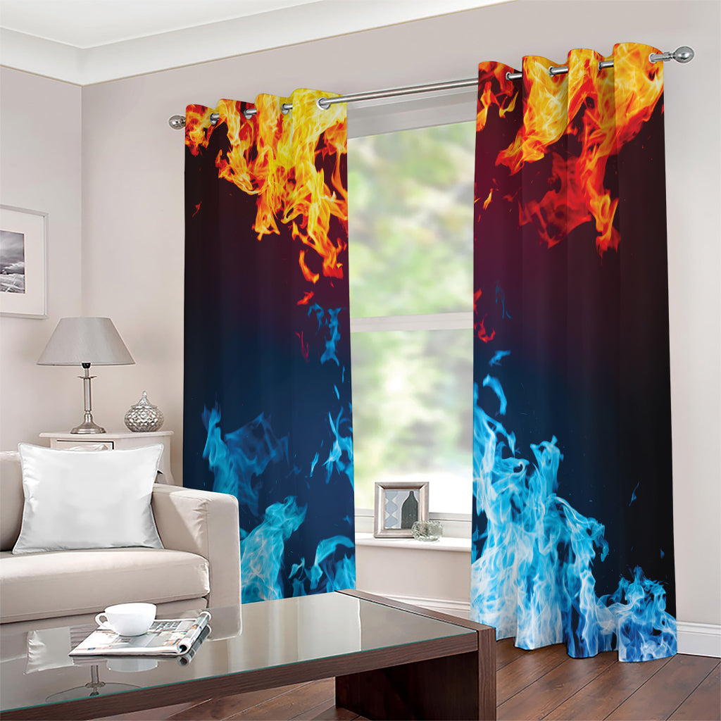 Red And Blue Fire Print Extra Wide Grommet Curtains