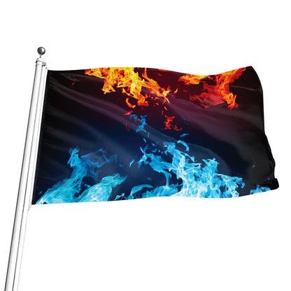 Red And Blue Fire Print Flag