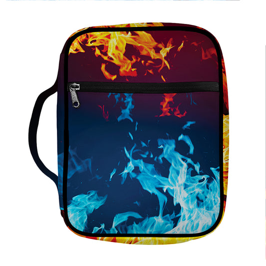 Red And Blue Fire Print Front Pocket Bible Bag