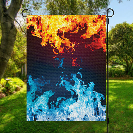 Red And Blue Fire Print Garden Flag