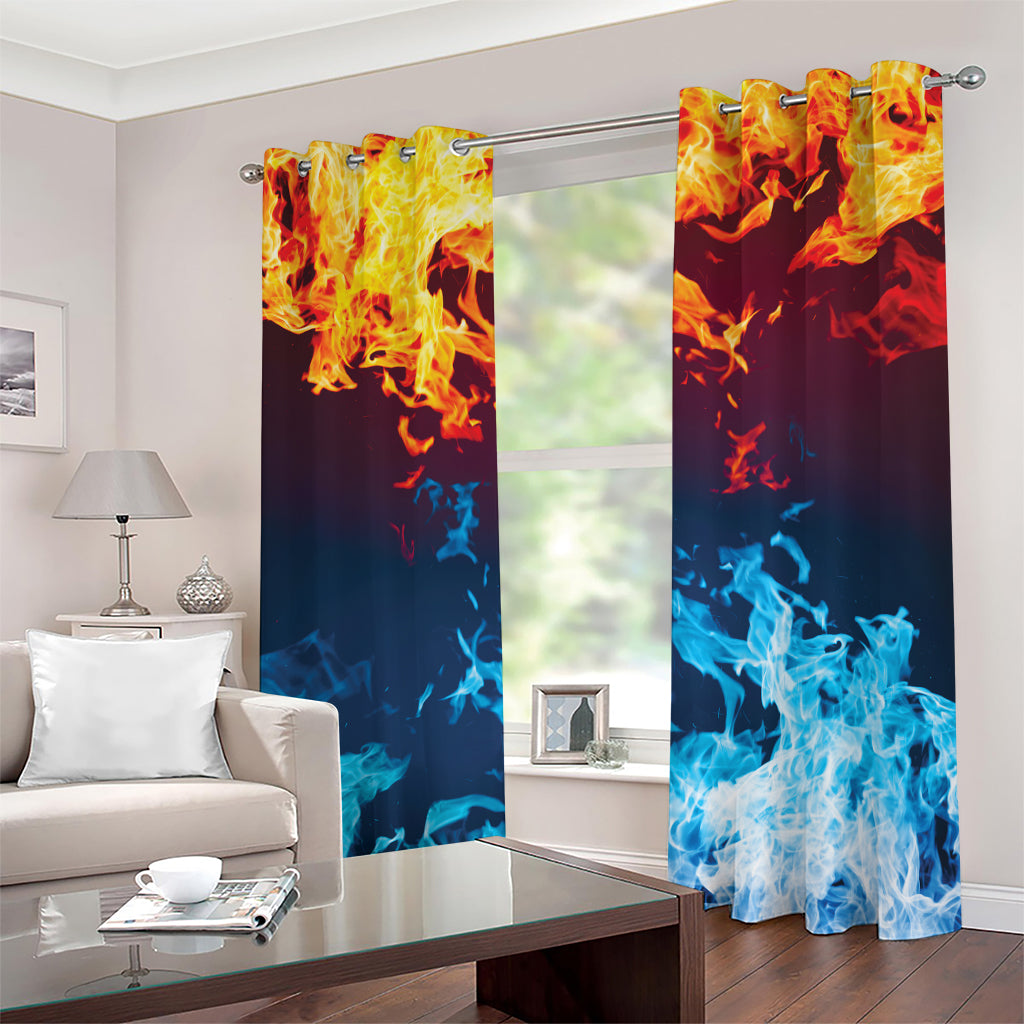 Red And Blue Fire Print Grommet Curtains