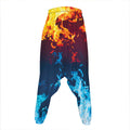 Red And Blue Fire Print Hammer Pants