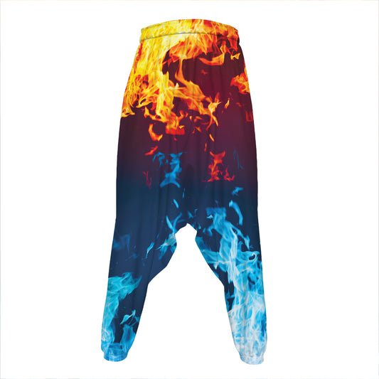 Red And Blue Fire Print Hammer Pants