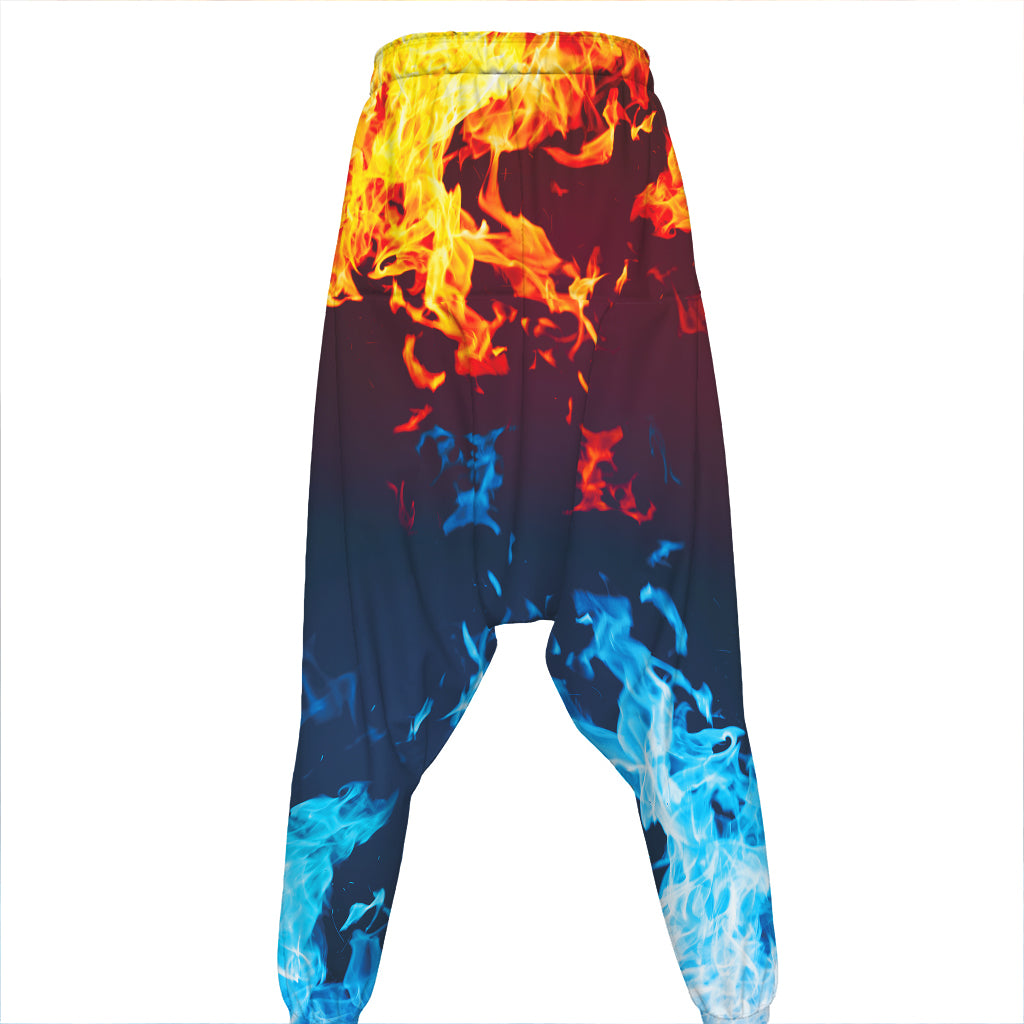 Red And Blue Fire Print Hammer Pants