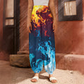 Red And Blue Fire Print Harem Pants