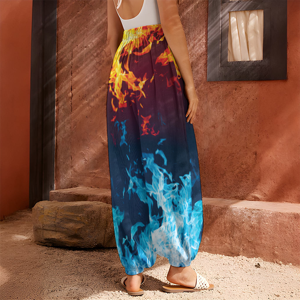 Red And Blue Fire Print Harem Pants