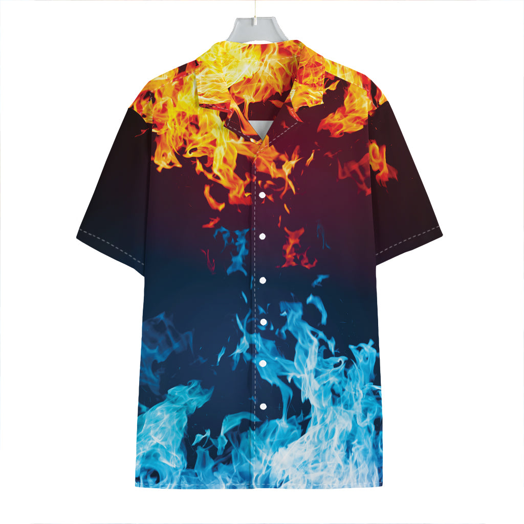 Red And Blue Fire Print Hawaiian Shirt