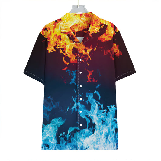 Red And Blue Fire Print Hawaiian Shirt