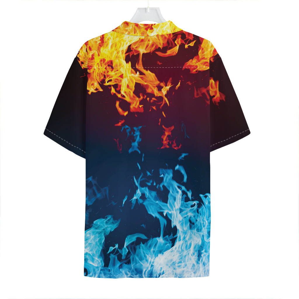 Red And Blue Fire Print Hawaiian Shirt