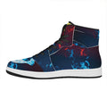 Red And Blue Fire Print High Top Leather Sneakers