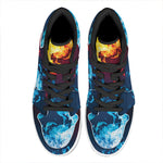 Red And Blue Fire Print High Top Leather Sneakers