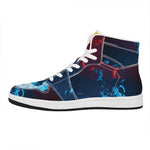 Red And Blue Fire Print High Top Leather Sneakers