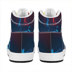 Red And Blue Fire Print High Top Leather Sneakers