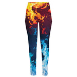 Red And Blue Fire Print High-Waisted Pocket Leggings