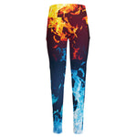 Red And Blue Fire Print High-Waisted Pocket Leggings