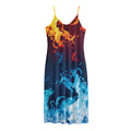 Red And Blue Fire Print Jersey Midi Cami Dress