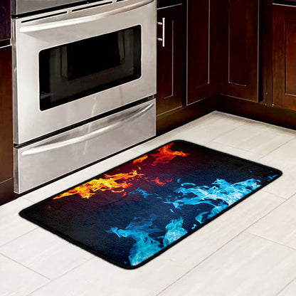 Red And Blue Fire Print Kitchen Mat