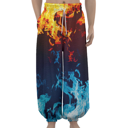 Red And Blue Fire Print Lantern Pants