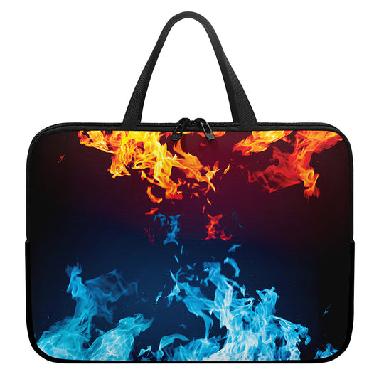 Red And Blue Fire Print Laptop Sleeve With Handle