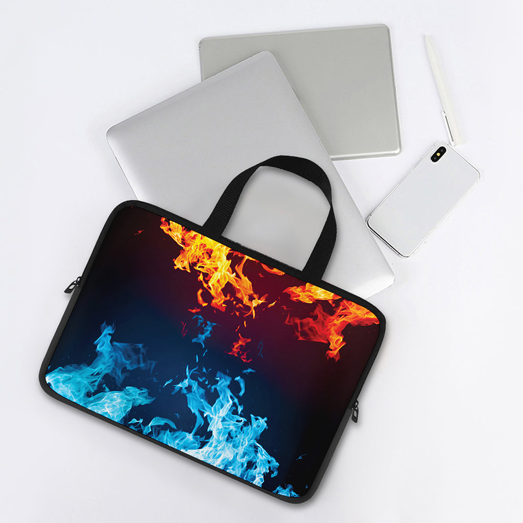 Red And Blue Fire Print Laptop Sleeve With Handle