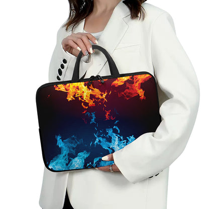 Red And Blue Fire Print Laptop Sleeve With Handle