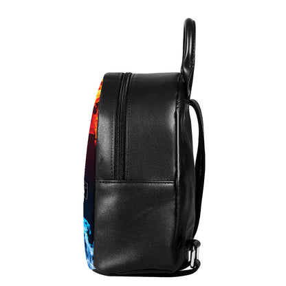 Red And Blue Fire Print Leather Backpack