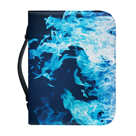Red And Blue Fire Print Leather Bible Cover