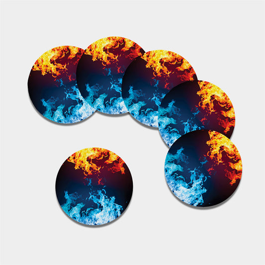 Red And Blue Fire Print Leather Coaster Set