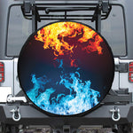 Red And Blue Fire Print Leather Spare Tire Cover