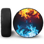 Red And Blue Fire Print Leather Spare Tire Cover