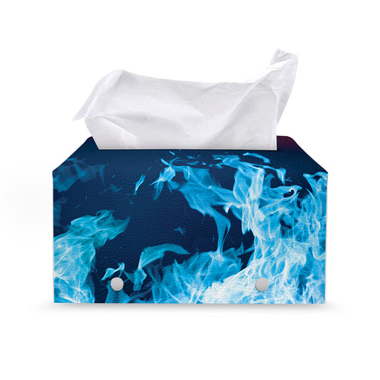 Red And Blue Fire Print Leather Tissue Box Cover