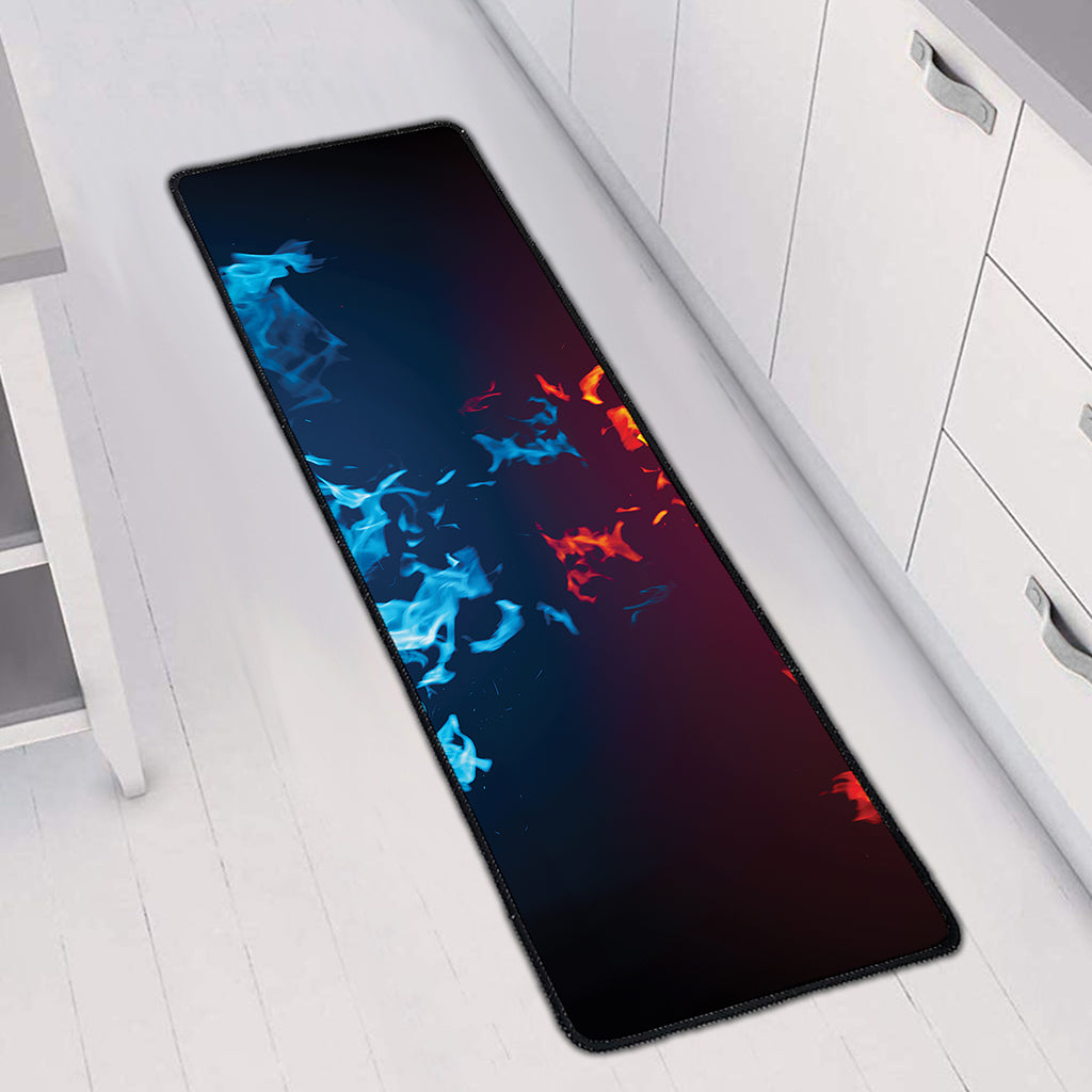 Red And Blue Fire Print Long Kitchen Mat