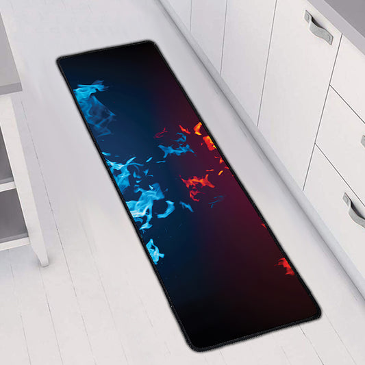 Red And Blue Fire Print Long Kitchen Mat