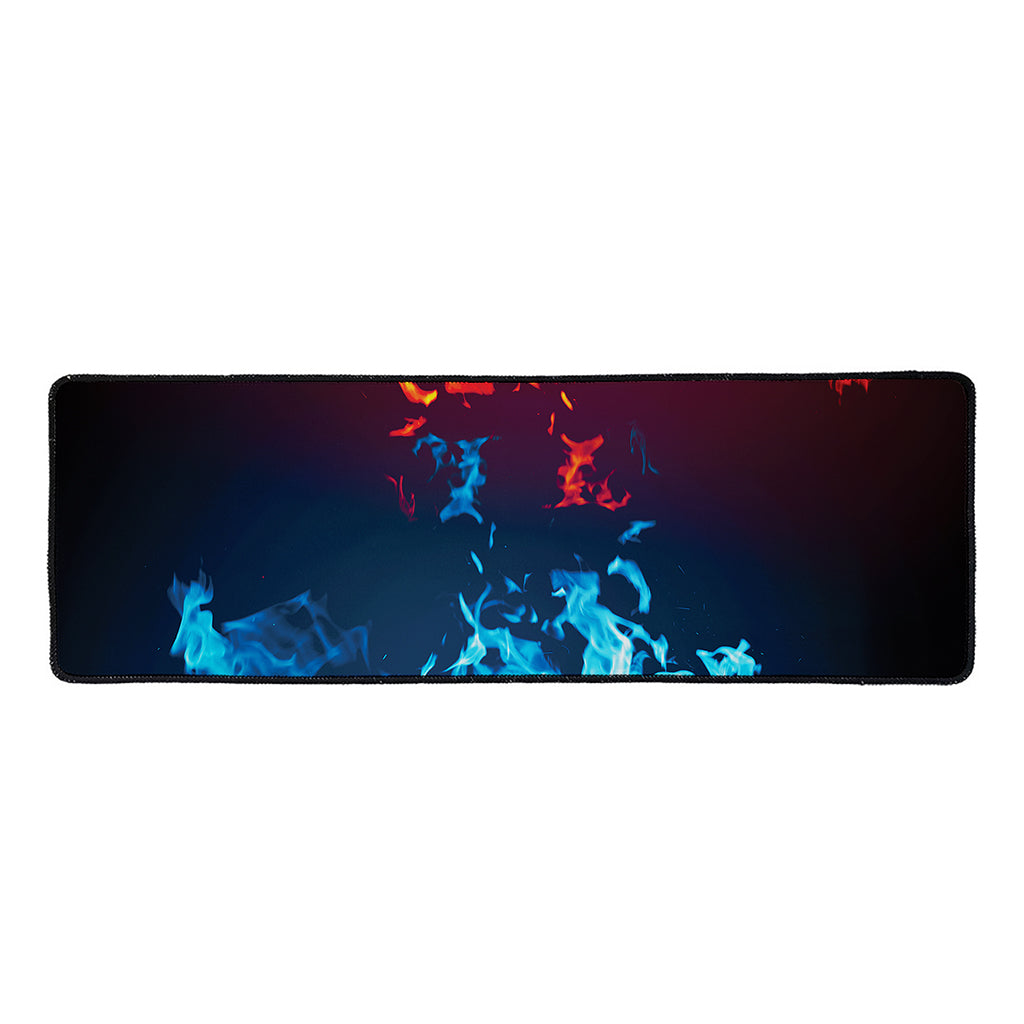 Red And Blue Fire Print Long Kitchen Mat